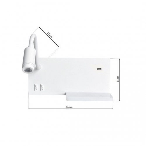 Lampa nocna z półką SHELF WHITE LED 4W+5W+2W lewa