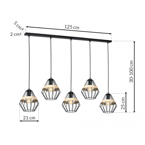 Lampa wisząca CLIFF BLACK 5xE27