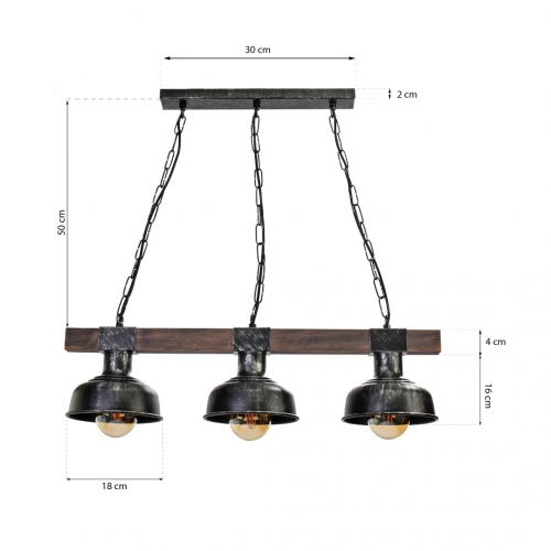 Lampa wisząca FARO BLACK/WOOD 3xE27