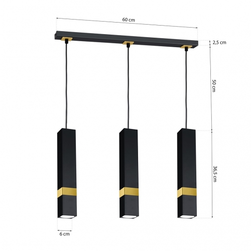 Lampa wisząca VIDAR BLACK/GOLD 3xGU10