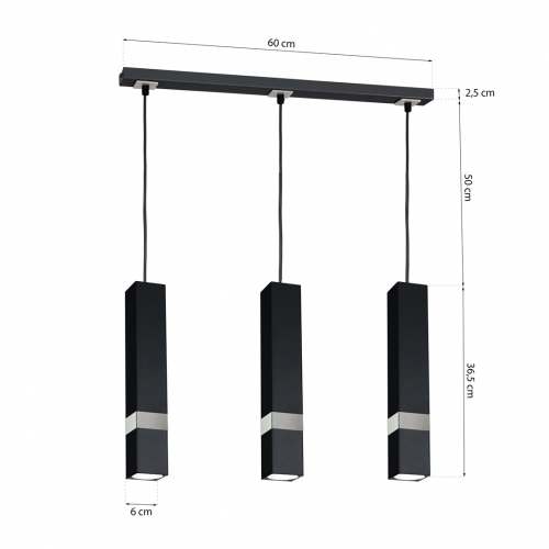 Lampa wisząca VIDAR BLACK/CHROME 3xGU10