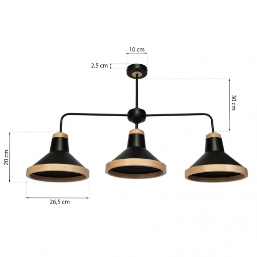 Lampa sufitowa SALMA BLACK / WOOD 3xE27