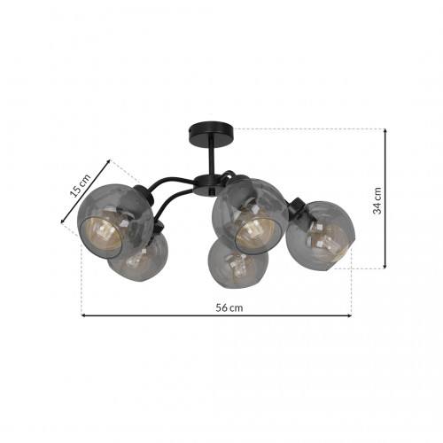 Lampa sufitowa SOFIA SMOKED 5xE27