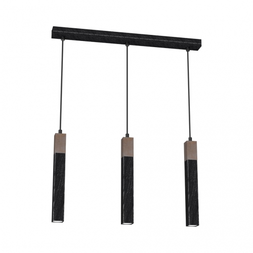 Lampa wisząca SOLO SAWN BLACK / PATINATED WOOD 3x mini GU10