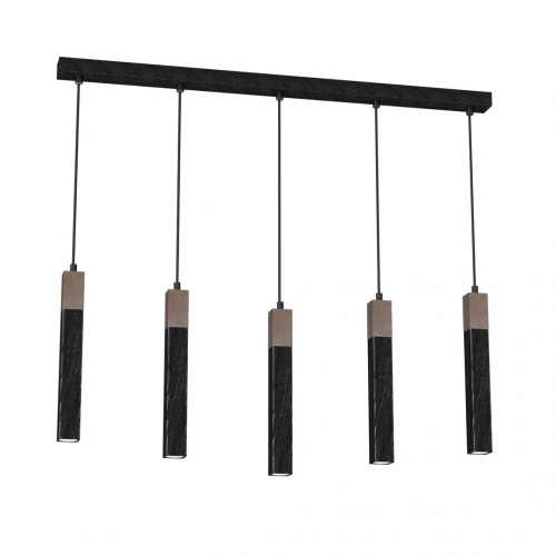 Lampa wisząca SOLO SAWN BLACK / PATINATED WOOD 5x mini GU10