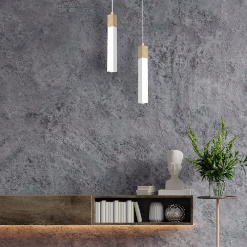 Lampa wisząca SOLO SAWN WHITE / PATINATED WOOD 1x mini GU10