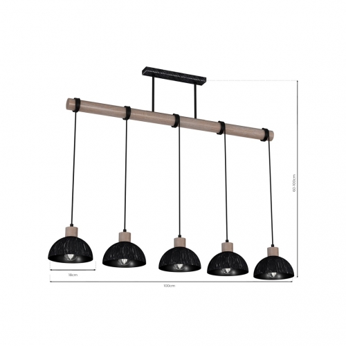 Lampa wisząca ERIK Sawn black/Patinated wood 5XE27